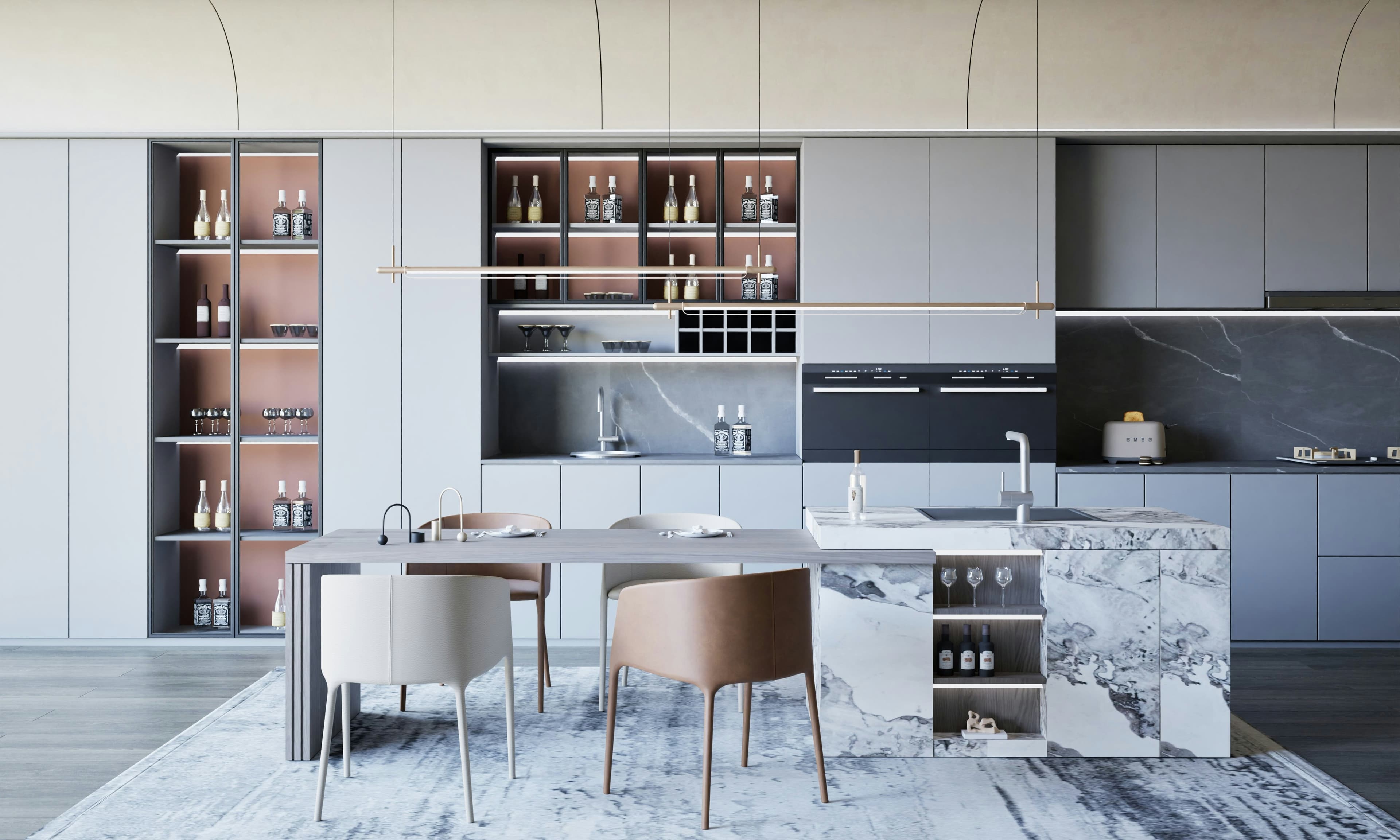 Modern marble kitchen island